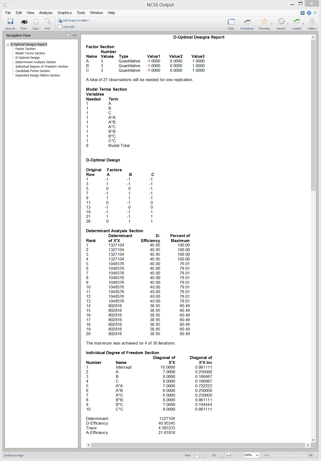 D-Optimal Designs - Sample Output D-Optimal Designs - Sample Output