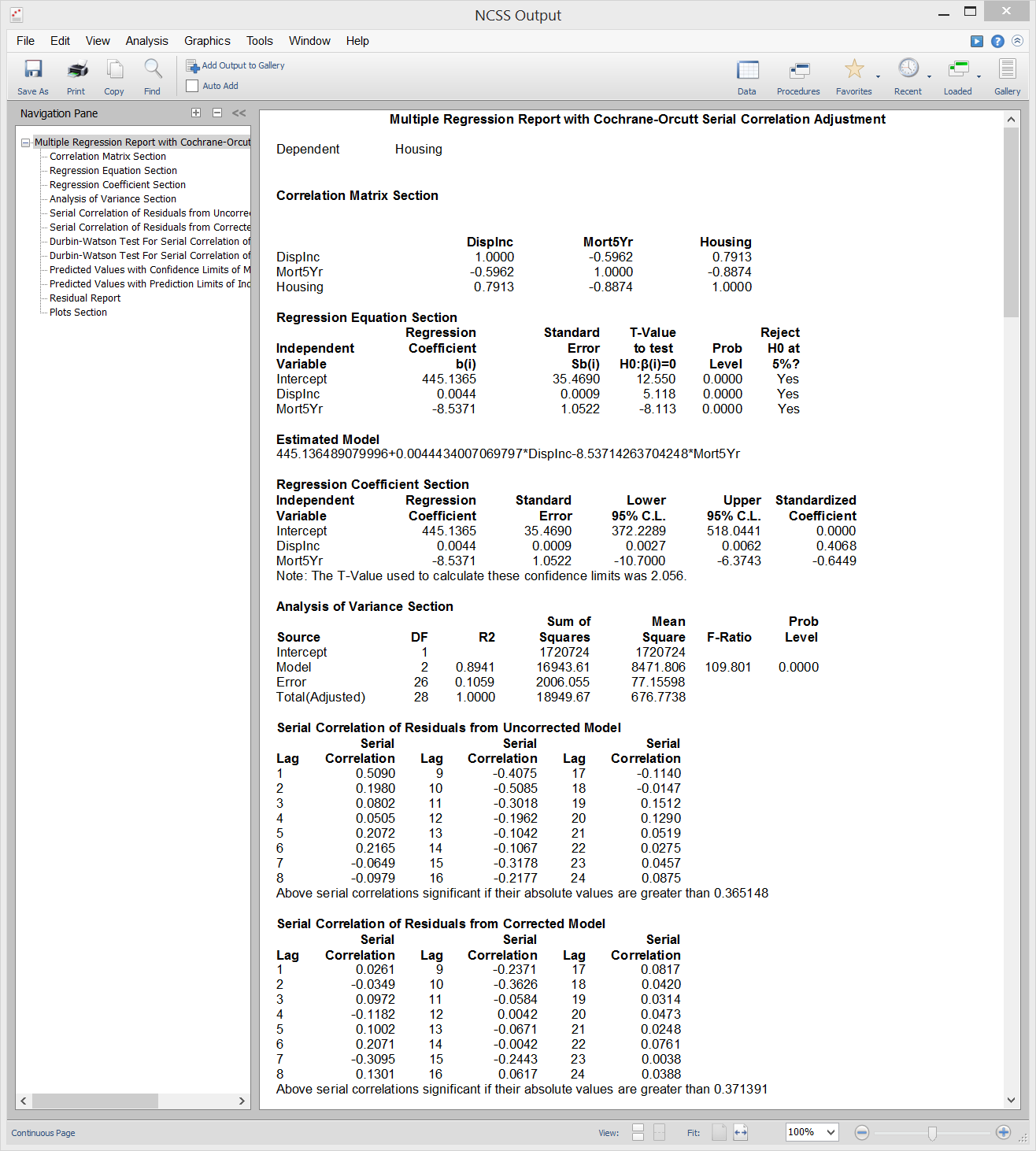 Multiple Regression with Serial Correlation - Sample Output Multiple Regression with Serial Correlation - Sample Output
